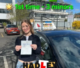 Maria (1st Time Pass) 15/04/2025 Recent passer with icons highlighting they passed first time with 3 minors