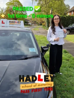 Issy (1st Time Pass) 22/04/2025 Recent passer with icons highlighting they passed first time with 0 minors