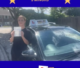 Amy - 24/06/2025 Recent passer with icons highlighting they passed with 3 minors