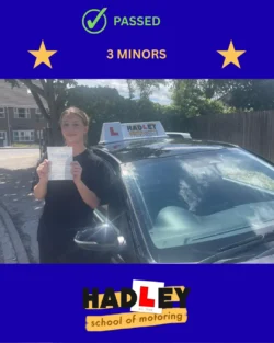Amy - 24/06/2025 Recent passer with icons highlighting they passed with 3 minors
