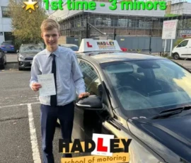 Benjamin 1st time passer Recent passer with icons highlighting they passed first time with 3 minors