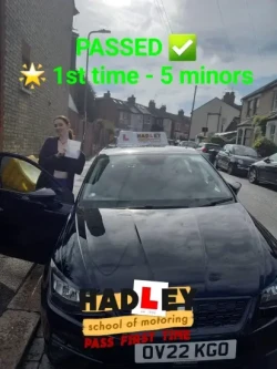 Myla 1st time passer Recent passer with icons highlighting they passed first time with 5 minors