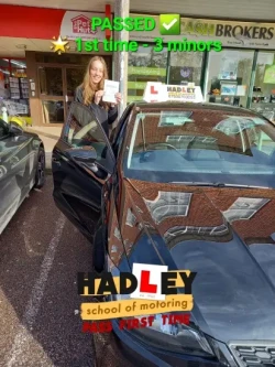 Sarah 1st time passer Recent passer with icons highlighting they passed first time with 3 minors