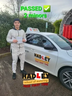 Ismail (Borehamwood) Recent passer with icons highlighting they passed with 2 minors