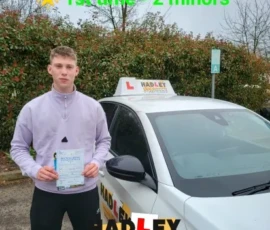 Jamie 1st time passer Recent passer with icons highlighting they passed first time with 2 minors