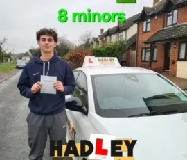 Sam (Colney Heath) Recent passer with icons highlighting they passed with 8 minors