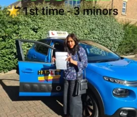 Rasika 1st time passer Recent passer with icons highlighting they passed first time with 3 minors