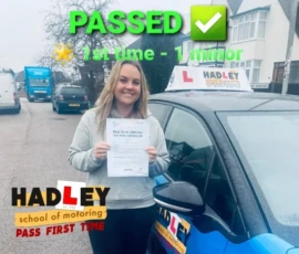 Ellie 1st time passer Recent passer with icons highlighting they passed first time with 1 minor