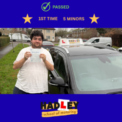 Aaron - 13/01/2026 Image of recent passer with icons displaying pass first time with 5 minors