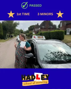 Catherine 23/07/2025 Recent passer with icons highlighting they passed first time with 3 minors