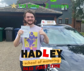 Tom (1st Time) 04/09/2024 Recent passer with icons highlighting they passed first time with 2 minors