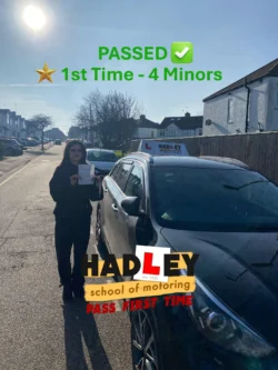 Alexia (1st Time Pass) 17/02/2025 Recent passer with icons highlighting they passed first time with 4 minors