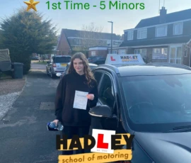 Zara (1st Time Pass) 18/02/2025 Recent passer with icons highlighting they passed first time with 5 minors
