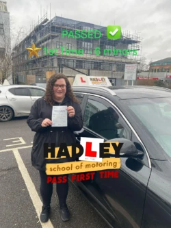 Jess (1st Time Pass) 21/02/2025 Recent passer with icons highlighting they passed first time with 6 minors