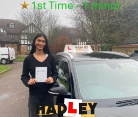 Alana (1st Time Pass) 12/12/2024 Recent passer with icons highlighting they passed first time with 1 minor