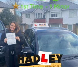 Jacqueline (1st Time Pass) 10/01/2025 Recent passer with icons highlighting they passed first time with 1 minor