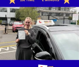 Elise - 18/09/2025 Recent passer with icons highlighting they passed first time with 2 minors