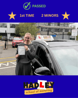 Elise - 18/09/2025 Recent passer with icons highlighting they passed first time with 2 minors