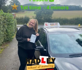 Emily (1st Time Pass) 02/10/2024 Recent passer with icons highlighting they passed first time with 4 minors