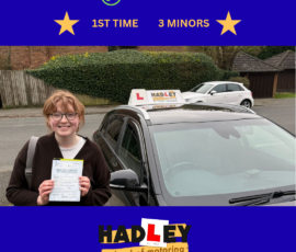 Evie - 17/03/2026 Image of recent passer with icons displaying first time pass with 3 minors