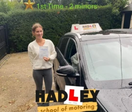 Ella (First Time Pass) 27/09/2024 Recent passer with icons highlighting they passed first time with 2 minors