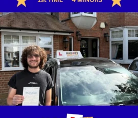 Jake - 26/08/2025 Recent passer with icons highlighting they passed first time with 4 minors
