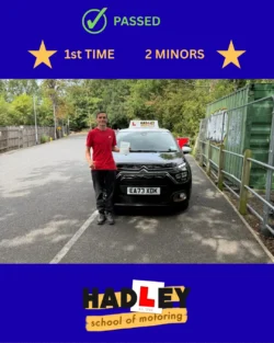 Aaron - 08/08/2025 Recent passer with icons highlighting they passed first time with 2 minors