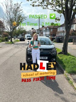 Brooke (1st Time Pass) 25/04/2025 Recent passer with icons highlighting they passed first time with 2 minors