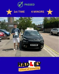 Dennis - 01/07/2025 Recent passer with icons highlighting they passed first time with 4 minors