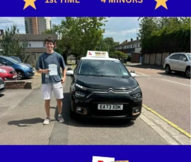 Dennis - 01/07/2025 Recent passer with icons highlighting they passed first time with 4 minors