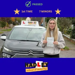 Izzy - 06/11/2025 Image of recent passer with icons displaying passed first time 7 minors