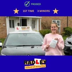 Lucy - 01/12/2025 Image of recent passer with icons displaying first time pass with 3 minors