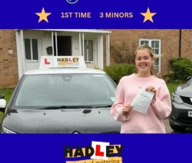 Lucy - 01/12/2025 Image of recent passer with icons displaying first time pass with 3 minors