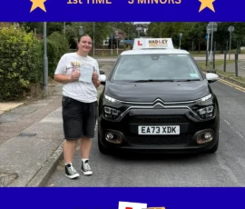 Millie - 18/08/2025 Recent passer with icons highlighting they passed first time with 3 minors