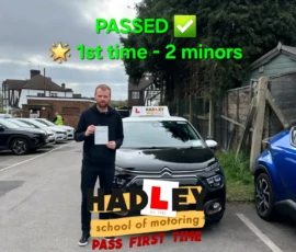Alex (1st Time Pass) 10/04/2025 Recent passer with icons highlighting they passed first time with 2 minors