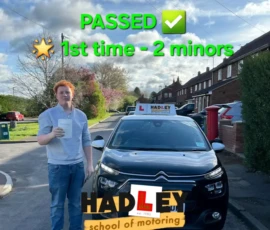 William (1st Time Pass) 16/04/2025 Recent passer with icons highlighting they passed first time with 2 minors