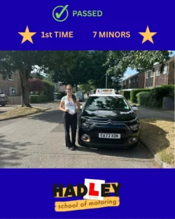 Lucy - 23/06/2025 Recent passer with icons highlighting they passed first time with 7 minors