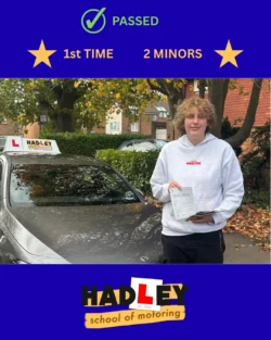Caitlin - 21/10/2025 Recent passer with icons highlighting they passed first time with 2 minors