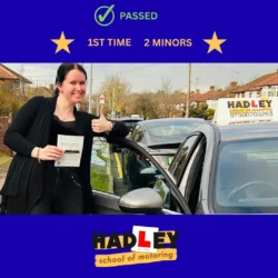 Sian - 28/01/2026 Image of recent passer with icons displaying pass first time with 2 minors
