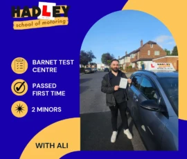 Ali - 13/05/2026 Image of recent passer with icons displaying first time pass with 2 minors with Ali in Barnet
