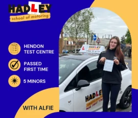 Alina - 17/04/2026 Image of recent passer with icons displaying first time pass with 5 minors with alfie