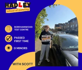 Brian - 22/04/2026 Image of a recent passer with icons displaying first time pass with 0 minors with Scott