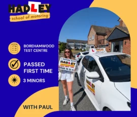 Charlotte - 08/07/2026 Image of recent passer with icons displaying first time pass with 3 minors at Borehamwood with Paul