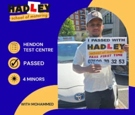 Dawit - 01/07/2026 Image of recent passer with icons displaying passed with 4 minors at Hendon with Mohamed
