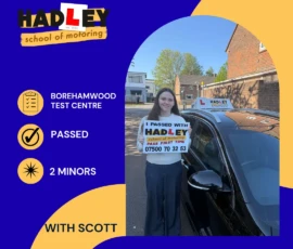Ella - 27/04/2026 Image of recent passer with icons displaying passed with 2 minors with Scott