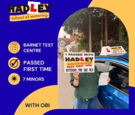 Ellie - 18/06/2026 Image of recent passer with icons displaying first time pass with 7 minors at Barnet with Obi