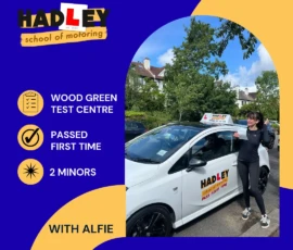 Emilie - 09/06/2026 Image of recent passer with icons displaying first time pass with 2 minors at Wood Green with Alfie