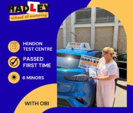 Julia - 19/06/2026 Image of recent passer with icons displaying first time pass with 6 minors at Hendon with Obi