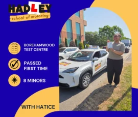 Ogechi - 27/05/2026 Image of recent passer with icons displaying first time pass with 8 minors with Hatice at Borehamwood
