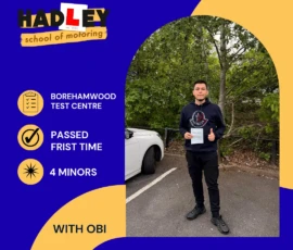 Shane - 05/05/2026 Image of recent passer with icons displaying first time pass with 4 minors with Obi